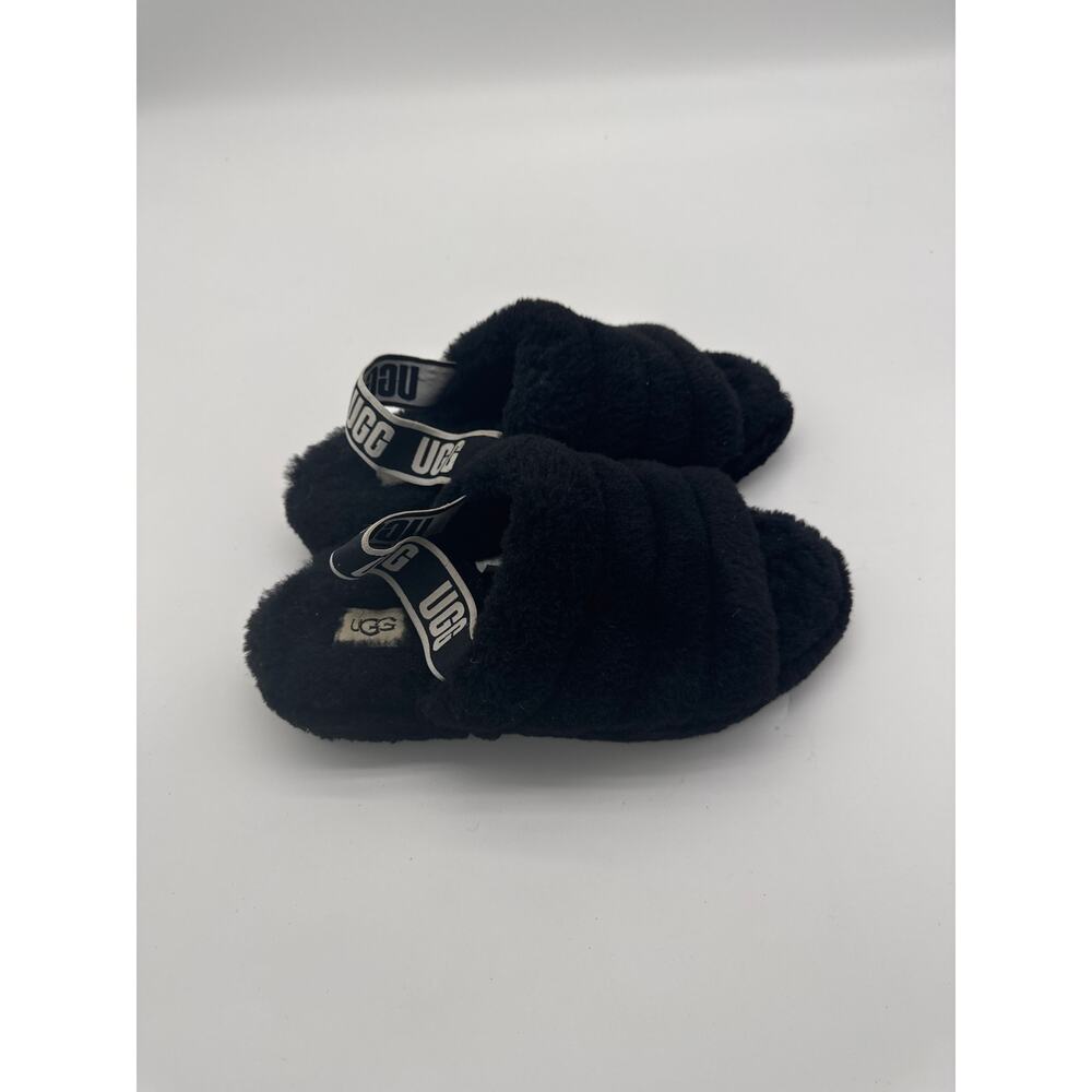UGG‎ Fluff Yeah Shearling Strap Open Toe Black Slingback Slippers US 9